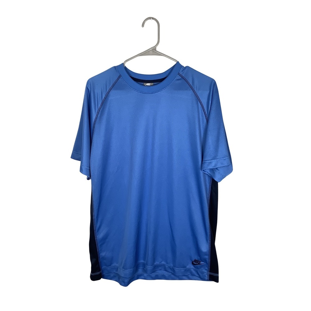 Nike Mens Blue Mesh Performance Training T-Shirt Short Sleeve Raglan Size Large